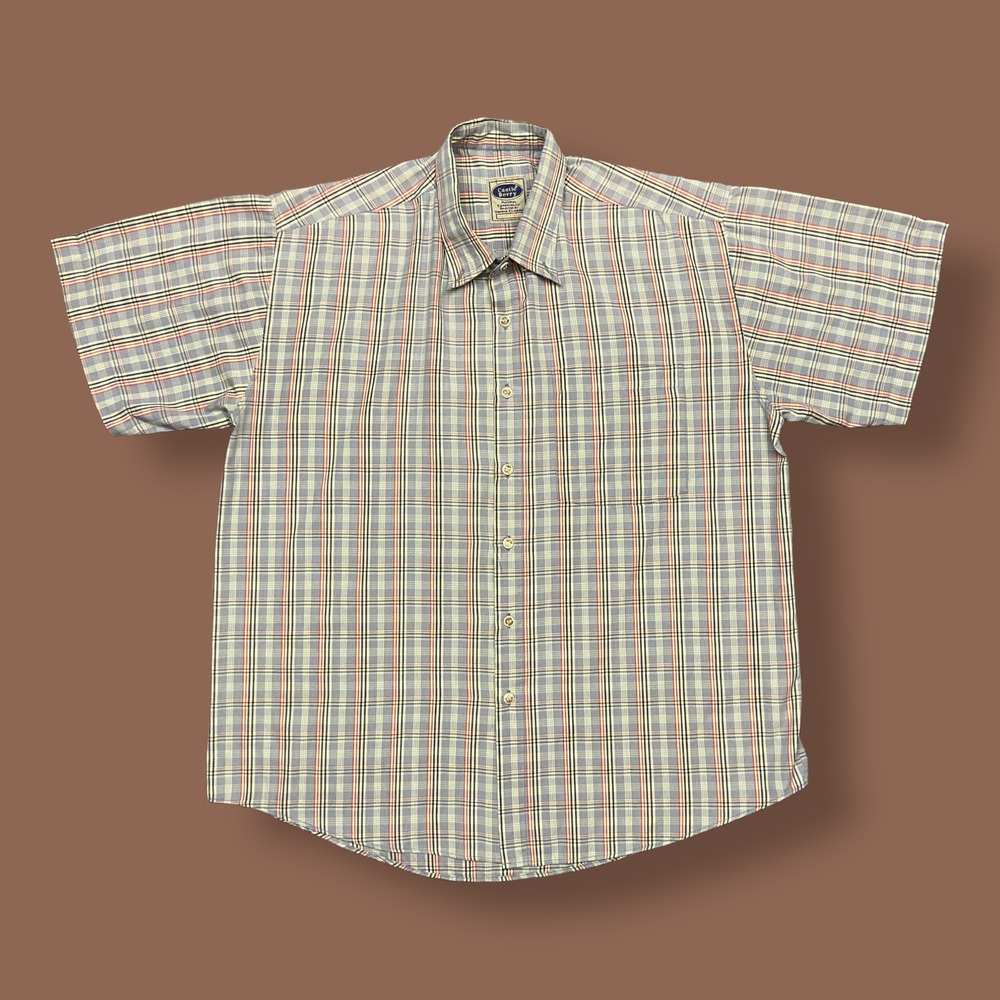 Vintage Plaid Button Down Shirt 80s 90s Lightweight Castle Berry Beige L/XL